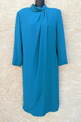 Vintage Henry Lee Women's Green Teal Long Sleeved Dress Mock Neck Size 10  - Image 1 of 4