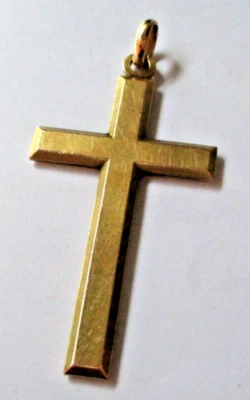 Ancienne croix biseautée pendentif plaqué or poinçonnée FIX bijou vintage 5833 - Photo 1/3