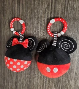 Mickey And Minnie Mouse Plush Crinkle Ear Stroller Toys W/ Clips - Picture 1 of 5