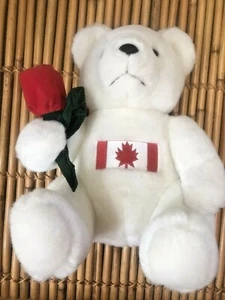 Creature Comforts Canadian Flag Maple Leaf Teddy Bear Soft Plush with Red Rose - Picture 1 of 6