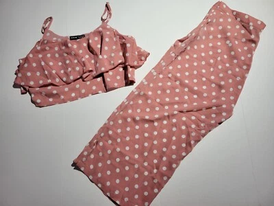 Women Polka Dot Cami Tank Top & Pants Set Pink Size L NEW - Image 1 of 2