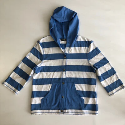 ONQUE CASUALS Women’s Snaps Hoodie 3/4 Sleeve Striped Pockets Jacket Sz M - Image 1 of 4