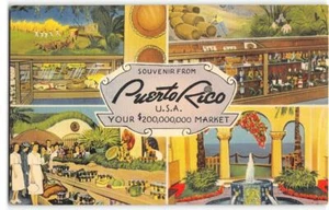 Pabellón de la Feria Mundial de Nueva York PUERTO RICO Caribe 1939 Lino Postal Vintage - Imagen 1 de 2