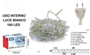 LUCI DI NATALE CATENA LUMINOSA 100 LED BIANCA FILO TRASPARENTE INTERNO ESTERNO - Foto 1 di 1
