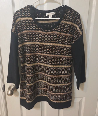 Suéter Coldwater Creek para mujer negro dorado manga larga 3/4 talla XL Foto 1 de 4