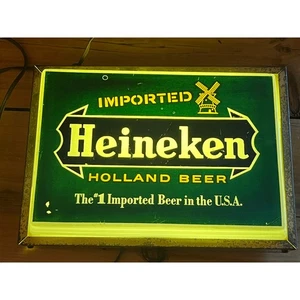 Letrero de pared iluminado vintage de cerveza Heineken importado Holanda EE. UU. Van Munching & Co. - Imagen 1 de 10