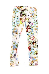 Roberto Cavalli Girls White Floral Print Pull On Pants Leggings Size 8 - Picture 1 of 5