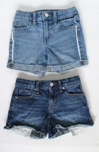 LOT OF 2 OLD NAVY Girls KIDS BLUE Denim RAW HEM JEANS SHORTS SIZE 7 adjustable - Picture 1 of 9
