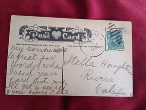 RARE 1908 POSTCARD & BENJAMIN FRANKLIN 1 CENT GREEN STAMP One - Picture 1 of 4