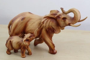 Naturecraft Elephant & Calf Wood Effect Resin Figurine 10X7" EXC Free Post - Picture 1 of 8