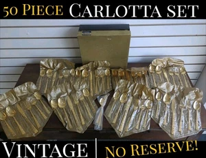 ✨VINTAGE✨ 50-Piece Golden Flower Garden 23Kt Plated Flatware 8 Sets - Picture 1 of 22