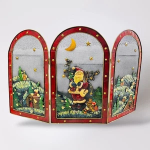Pantalla de chimenea de Navidad vintage triple pliegue decoración navideña de Papá Noel - Imagen 1 de 12
