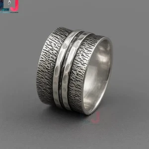 925 Sterling Silver Band Ring 14mm Wide Designer Spinner Band Ring Gift For Her - Picture 1 of 2