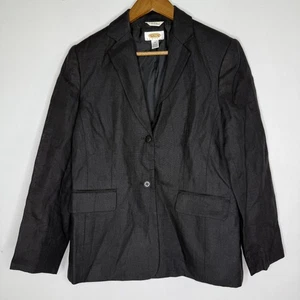 Talbots Petites Blazer Womens 10 Petite Black Irish Linen Notch Lapel Two Button - Picture 1 of 9
