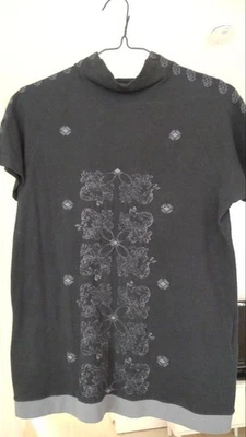 Black highneck Tshirt with floral design, used - Image 1 of 4