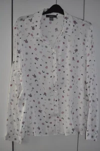 Pretty Ladies Collared Blouse white with heart flower and rainbow print Size 20 - Picture 1 of 3