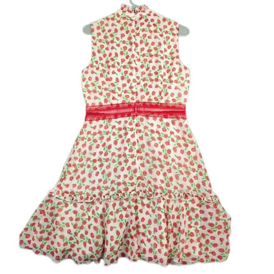 Vestido DONNA MORGAN Ajuste Sin Mangas Acampanado Talla 8 Estampado Rosa Volantes Encaje Blanco Rojo Foto 1 de 4