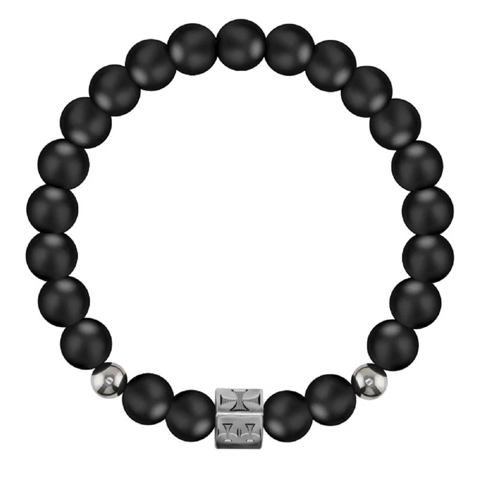 RAIKOU Armband 8mm Matte Onyx Perlen mit Edelstahl Kreuz 12g Herren - Bild 1 von 1