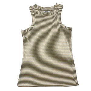 Madewell Brightside Rib ‘90s Tank Women’s S Gold White Striped Sleeveless - Picture 1 of 5