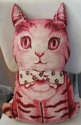 Vintage Charlie The Kitten Pink Red Tabby Cat Cut N Sew Finished Pillow 1960s - Image 1 of 4