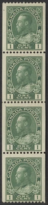 Canada #131 1c Admiral Coil Strip of 4 Mint F-VF NH - Image 1 of 4