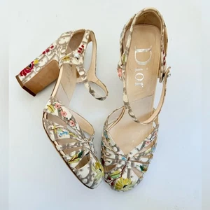 Décolleté Dior multicolore tela ricamata floreale Diorissimo Mary Jane EU 40,5 - Foto 1 di 14