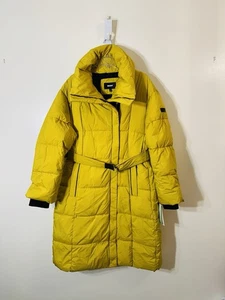 DKNY Aurora collared belted quilted long puffer coat yellow NWT size L $320.00 - Picture 1 of 15