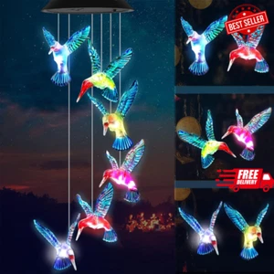 Hummingbird Wind Chimes Lights Outdoor Garden Solar Wind Chimes Color Changing H - Picture 1 of 9