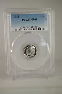 PR69 1963 90% SILVER ROOSEVELT DIME PCGS GRADED 10C PROOF CAMEO LOOK LIKE COIN - Picture 1 of 8