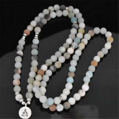 8MM Amazonite Bracelet 108 Beads Buddha Pendant Pray Reiki Bless Healing Mala - Image 1 of 3