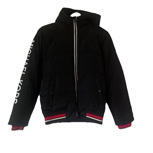 Michael Kors Boys Size Youth 14/16 Full Zip Puffer Jacket Hooded Black Puff Coat - Picture 1 of 9