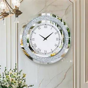 Wanduhr Wohnzimmer Deko Crushed Diamond Spiegel Wand Kristall Dekorationen 60cm - Bild 1 von 18