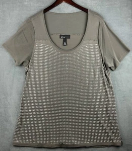 INC Top Gr. 2X Taupe Mesh Silber Nieten verziert U-Ausschnitt Kurzarm - Bild 1 von 5