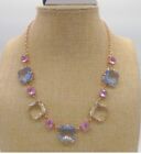New In Box Avon Statement Necklace Gold Tone Pink, Blue, Clear Stones