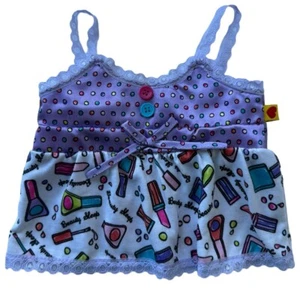 Build A Bear Pijama Tanque Belleza Camisa para Dormir Top Púrpura Blanco Maquillaje Divertido - Imagen 1 de 9