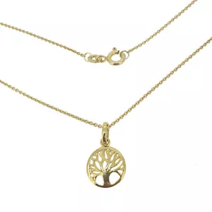 Lebensbaum Anhänger rund Stamm Baum mit Rundanker Kette 42 cm Echt Gold 375 Neu - Bild 1 von 7
