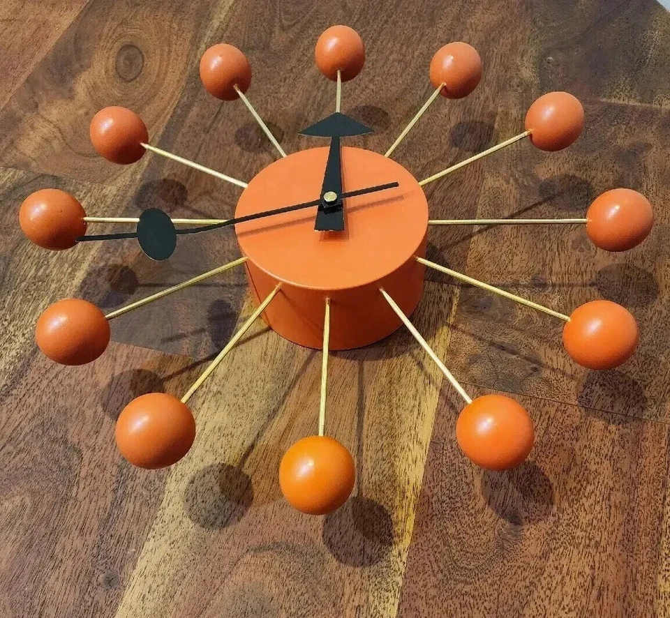 Handmade Ball 12" Wall Clock Orange George Nelson Retro Mid-Century Modern Clock - Image 1 of 4