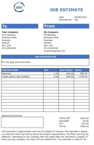 Professionelle Jobschätzungsvorlage Excel-Format - Sofort-E-Mail-Versand - Bild 1 von 1