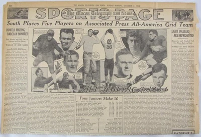 Periódico vintage de jugadores de fútbol americano Alabama Crimson Tide 1934 Foto 1 de 4