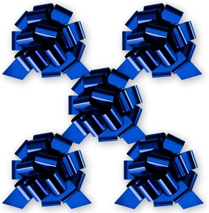 5-Pack Blue Metallic Pull String Gift Bows – 5-Inch Satin-Look Bows for Gift Wra - Picture 1 of 7