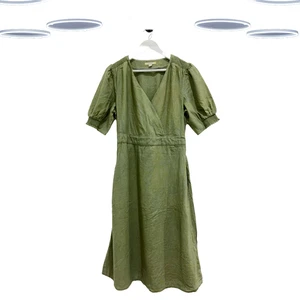Ex White Stuff Damen Kurzarm Leinen Wickel Style Kleid - Khaki (Defekt) - Bild 1 von 3