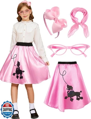ZEXIGLAD Poodle Skirt for Girls 50s Sock Hop Outfit Kids Halloween Costume 20 - Image 1 of 4
