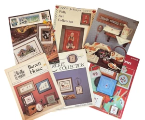 Lot of 6 Cross Stitch Leaflets Farm Cows Country Geese Bread Seller Folk Art - Picture 1 of 21