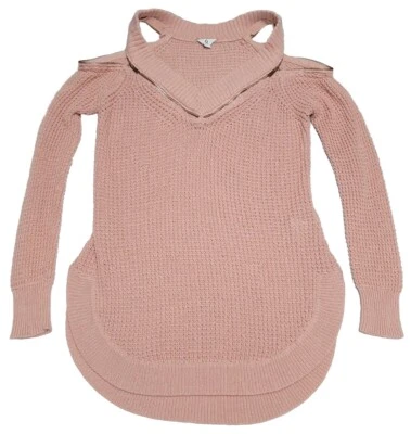Suéter túnica G By Guess talla M tejido abierto hombro frío cuello en V cremallera ribete rubor Foto 1 de 4