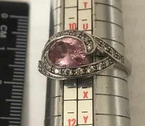 Attractive Diamonique Cubic Zirconia White & Pink Crystal Silver Ring V 1/2 4.5g - Picture 1 of 3