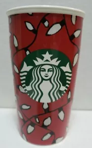 Starbucks Keramik Travel Tumbler Becher 12 oz. Weihnachtsbeleuchtung rot Tasse 2016 sehr guter Zustand - Bild 1 von 10