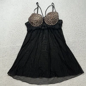 Tarea Rue21 Women's Large Babydoll Lingerie One Piece Leopard Bra Black Mesh - Picture 1 of 10