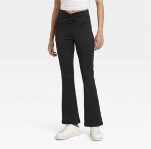 NWT Women's A New Day XL Black High Rise Flare Leggings Ruched Waistband - Picture 1 of 5