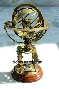 Rotatable Brass Nautical Armillary Globe With Four Pair Of Lion With Wooden Base - Picture 1 of 5