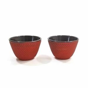 Japanese Cast Iron Tea Cups Mugs Pair 2pcs Red Teacup Cup Set of 2 Home Décor - Picture 1 of 6